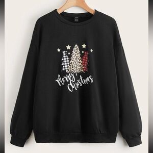 Christmas Holiday Black Drop Shoulder Pullover (NWOT)